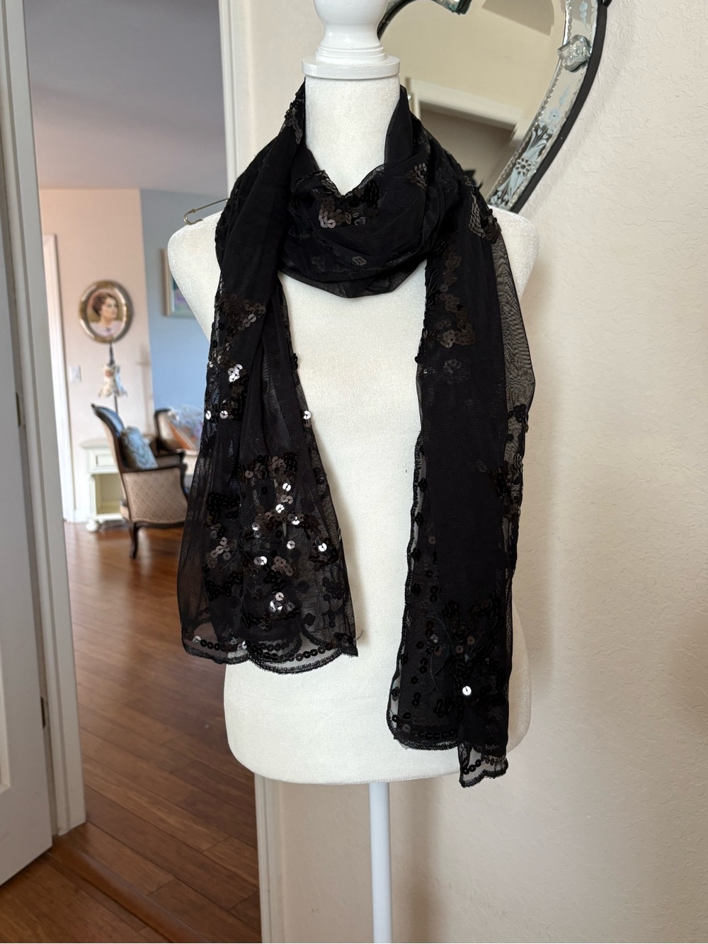 Charming Charlie Black Sequin Sheer Wrap Scarf